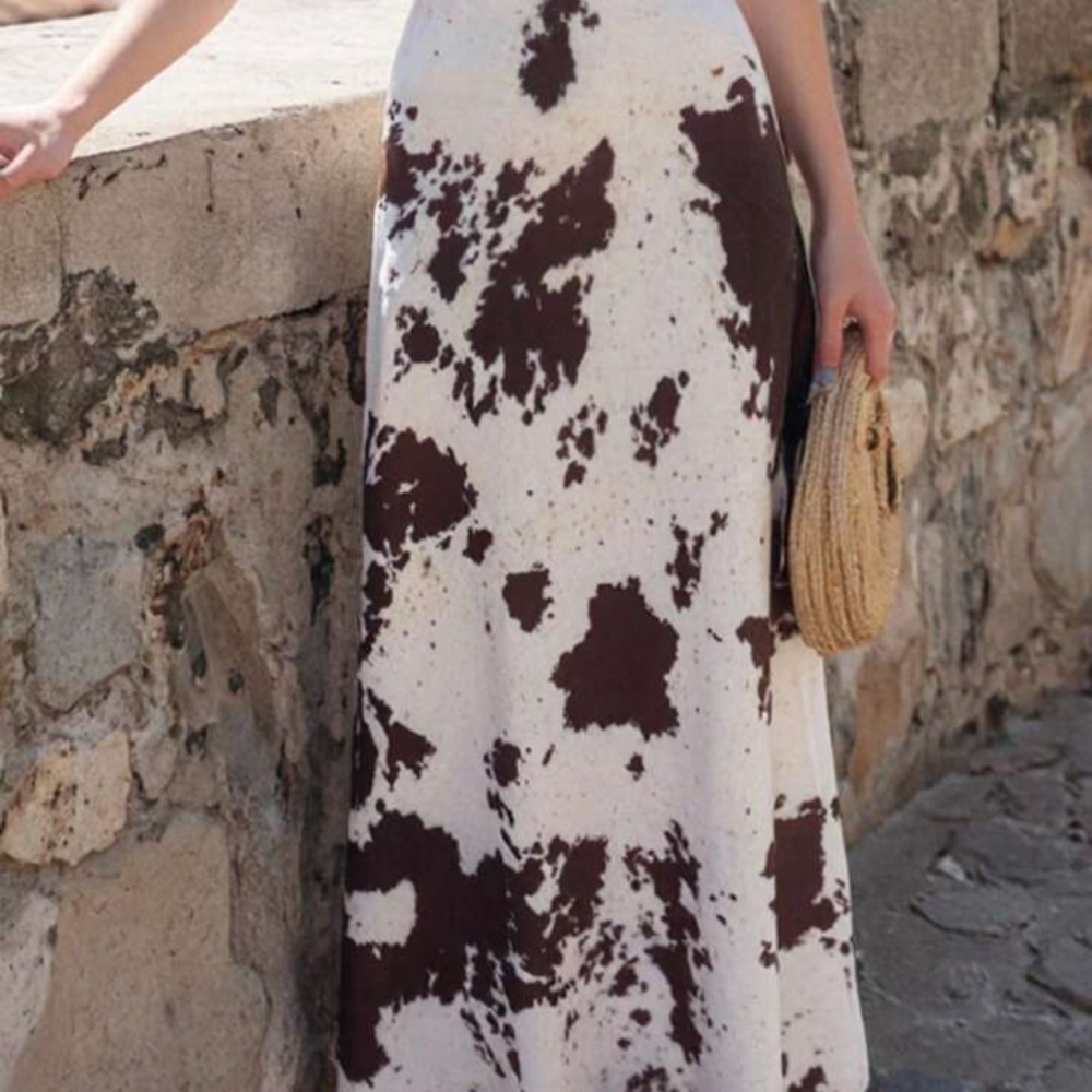 Brown and White Cow Patterned Women's Skirt